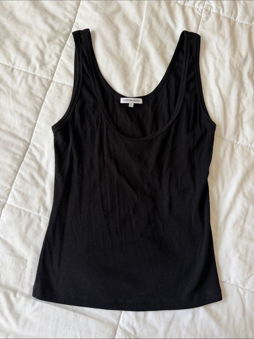 Cotton Citizen Black Ribbed Scoop Tank